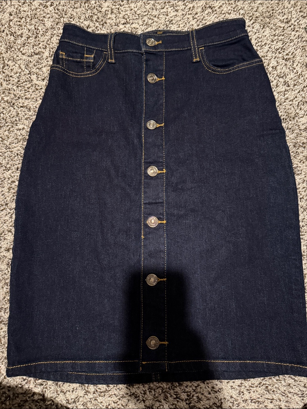 7 For All Mankind Dark Blue Button-Front Denim Pencil Skirt